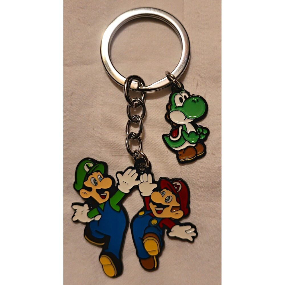 Super Mario Bros Inspired Key Chain Keyring w/ Mario Luigi Yoshi Charms